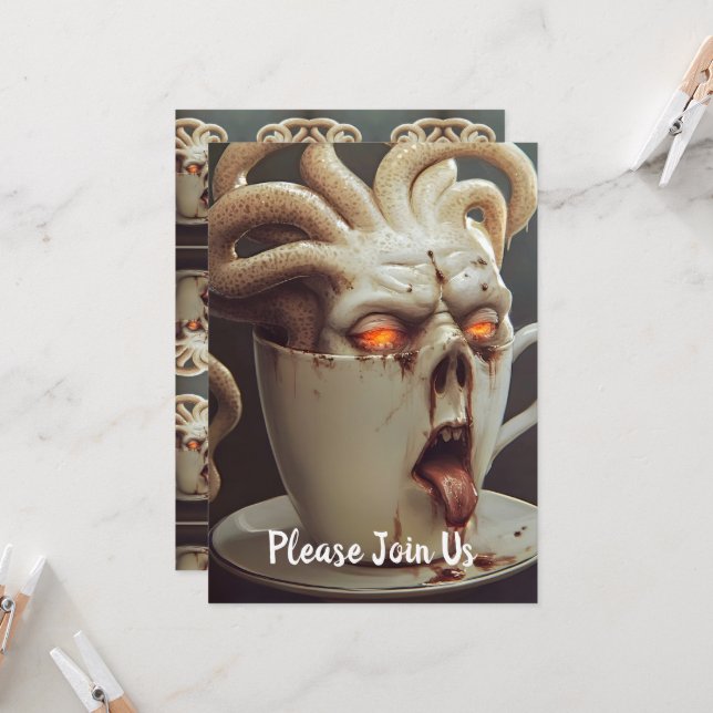 Surreal Coffee Octopus Invitation (Front/Back In Situ)