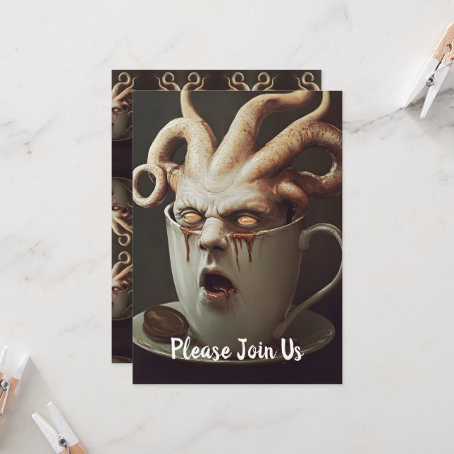 Surreal Coffee Octopus Invitation (Front/Back In Situ)
