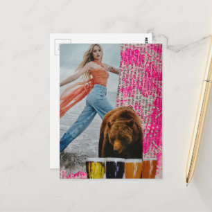 surreal collage She Chose The Bear Postcard