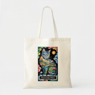 Surreal Colourful Cat Landscape Painting Artistic Tote Bag