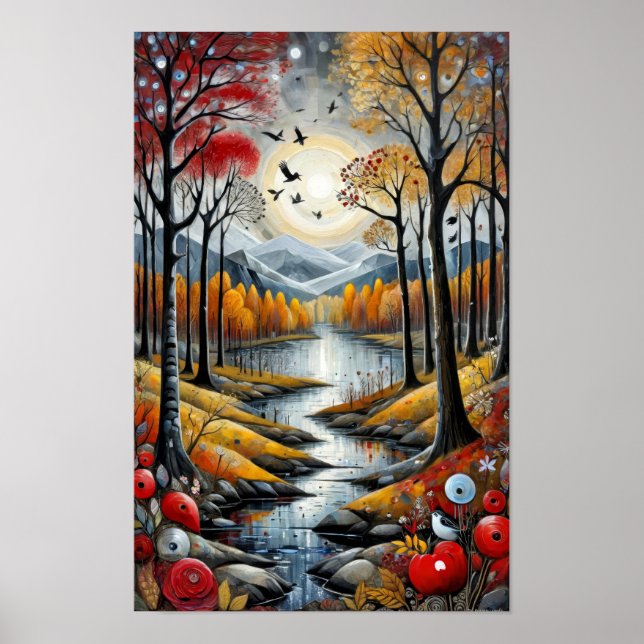 Surreal colourful landscape with a peaceful river poster (Front)