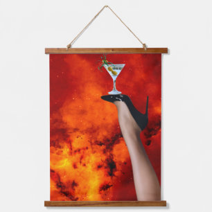 "Surreal Cosmic Art – High Heel Balancing Martini Hanging Tapestry