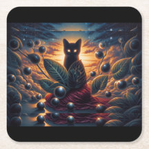 Surreal Cosmic Cat with Glowing Eyes and Stars