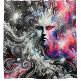 Surreal Cosmic Face Fusion Shower Curtain