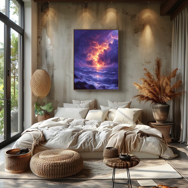 Surreal Cosmic Storm Over Ocean Illustration Poster (Creator Uploaded)