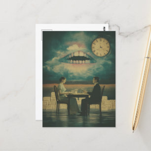 Surreal Couple on a Date with Mouth in the Sky Postcard
