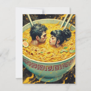 Surreal Couple Swims in a Bowl of Noodles Postcard