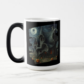 Surreal Creepy Haunted House with Pumpkins & Moon Magic Mug