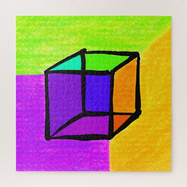 Surreal Cube Hand-drawn Geometric Figur 70's Retro Jigsaw Puzzle (Vertical)
