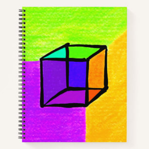 Surreal Cube Hand-drawn Geometric Figur 70's Retro Notebook