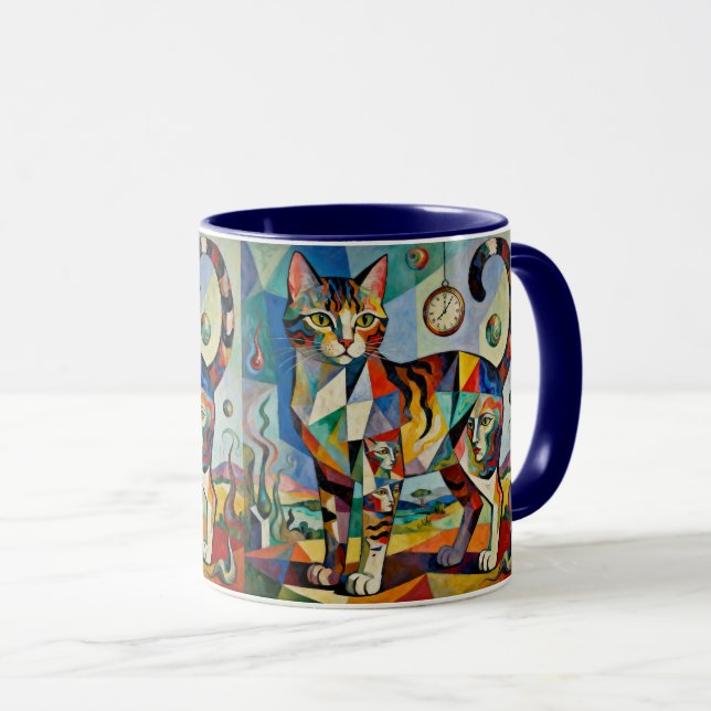 Surreal Cubist Style Cat Art Mug (Front Right)