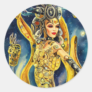 Surreal Cyborg robot Woman Space Fantasy Sci Fi  Classic Round Sticker