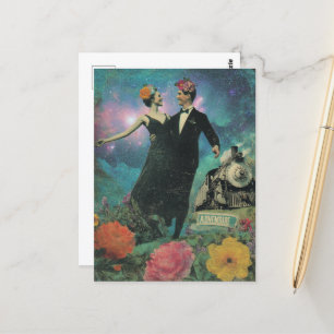 Surreal Dancing People Adventure Collage Train  Postcard