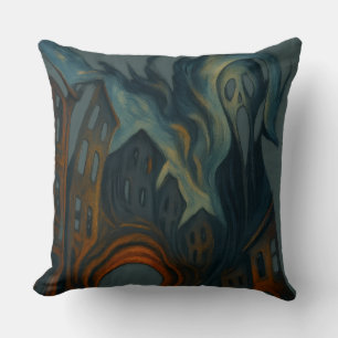 Surreal Dark Cityscape Art Ghostly Figure Painting Cushion