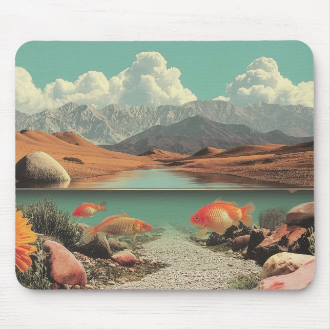 Surreal Desert and Lake with Goldfish Mouse Mat (Front)