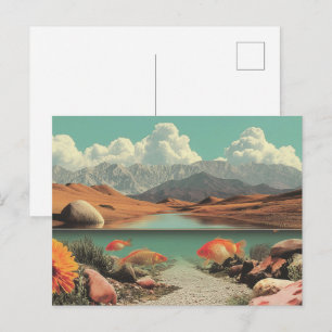 Surreal Desert and Lake with Goldfish Postcard