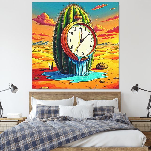 Surreal Desert Clock Art Canvas Print (Insitu(Bedroom))