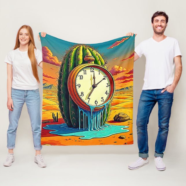 Surreal Desert Clock Art Fleece Blanket (In Situ)