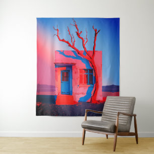 Surreal Desert House Wall Art – Minimalist Tapestry