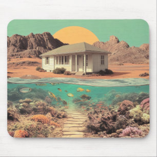 Surreal Desert House with Underwater Reef Mouse Mat