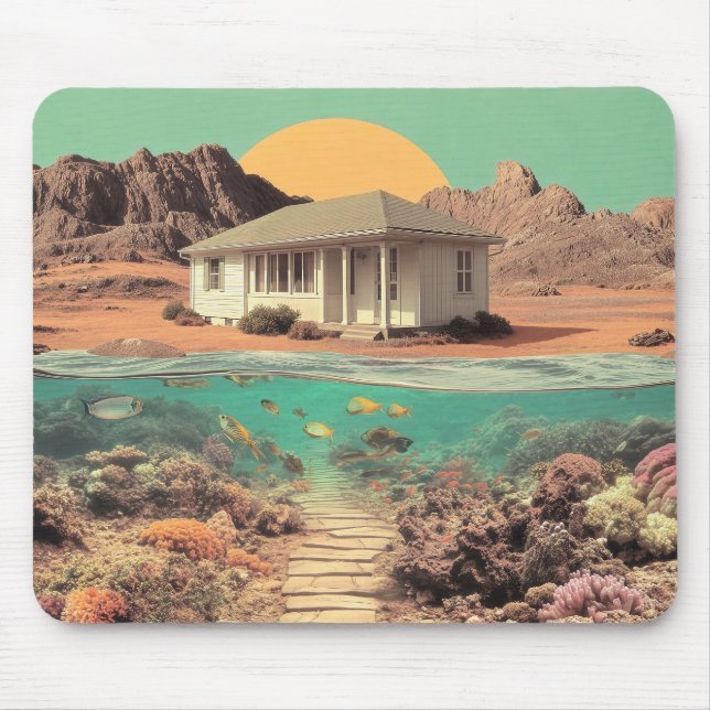 Surreal Desert House with Underwater Reef Mouse Mat (Front)