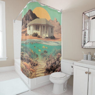 Surreal Desert House with Underwater Reef Shower Curtain