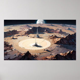 Surreal Desert Oasis with Sci-Fi Structure Poster