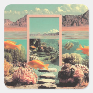 Surreal Desert Ocean with Door Square Sticker