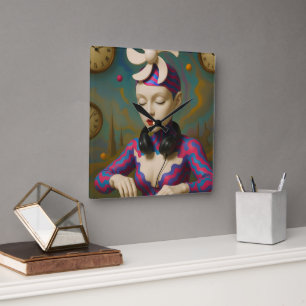 Surreal DJ Girl  Psychedelic Futuristic Art Design Square Wall Clock
