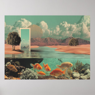 Surreal Doorway in Desert with Underwater Poster