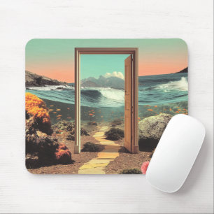 Surreal Doorway Opening to Ocean with Coral Reef Mouse Mat