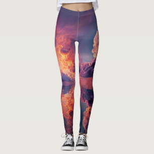 Surreal Dramatic Clouds With Fiery Sunset Leggings