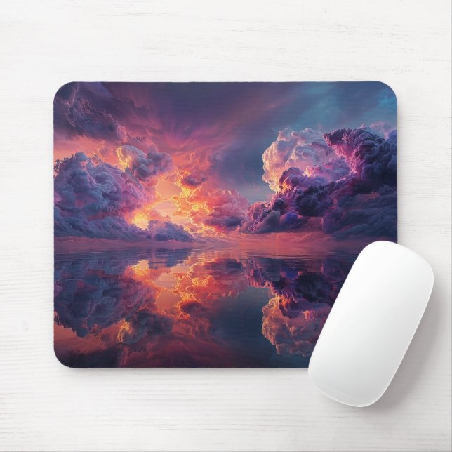 Surreal Dramatic Clouds With Fiery Sunset Mouse Mat (With Mouse)