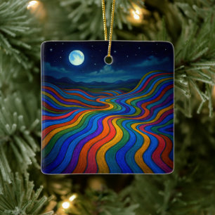 Surreal Dreamscape Moonlight Rainbow Land Ceramic Ornament