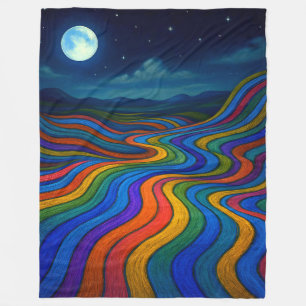 Surreal Dreamscape Moonlight Rainbow Land Fleece Blanket