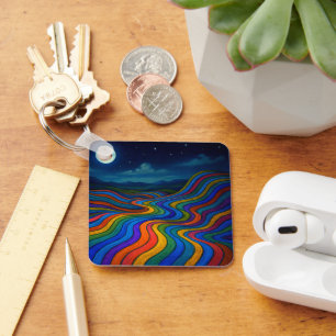 Surreal Dreamscape Moonlight Rainbow Land Key Ring