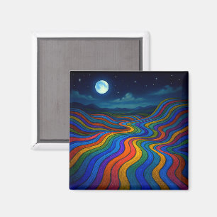 Surreal Dreamscape Moonlight Rainbow Land Magnet