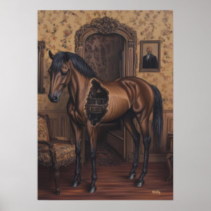 Surreal Dreamscape of a Hollow Horse in a Vintage Poster