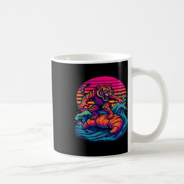 Surreal Dreamscape Surfing Tiger Adventure  Coffee Mug (Right)