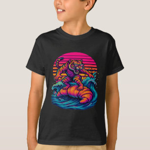 Surreal Dreamscape Surfing Tiger Adventure T-Shirt