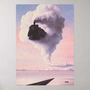 Surreal Dreamscape - Train Emerging from cloud Poster