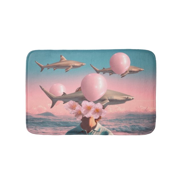 Surreal Dreamscape with Sharks and Balloons Bath Mat (Front)