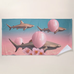 Surreal Dreamscape with Sharks and Balloons Beach Towel