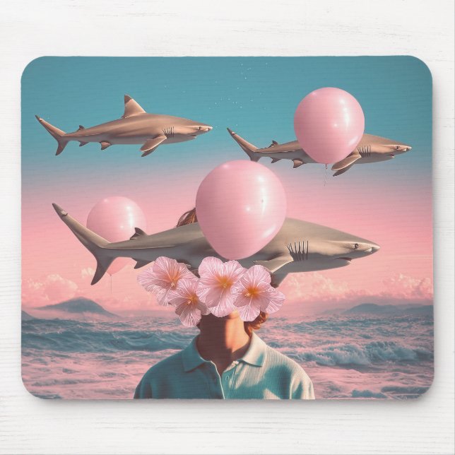 Surreal Dreamscape with Sharks and Balloons Mouse Mat (Front)