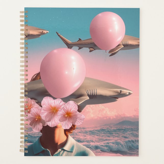 Surreal Dreamscape with Sharks and Balloons Planner (Front)