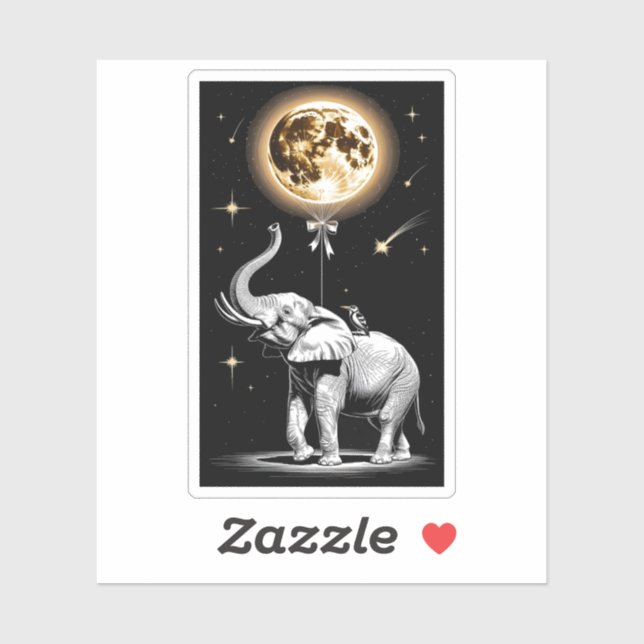 Surreal Elephant Holding Glowing Full Moon Balloon (Sheet)