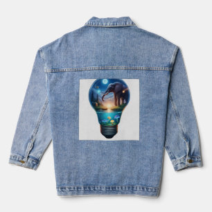 Surreal Elephant World Inside Light Bulb Fantasy A Denim Jacket