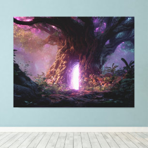 Surreal Enchanted Tree With Glowing Portal Canvas Print