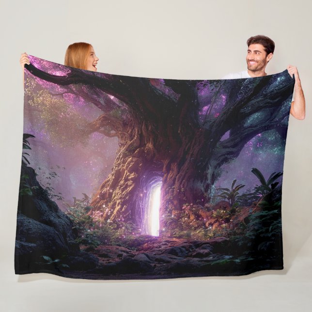 Surreal Enchanted Tree With Glowing Portal Fleece Blanket (In Situ)