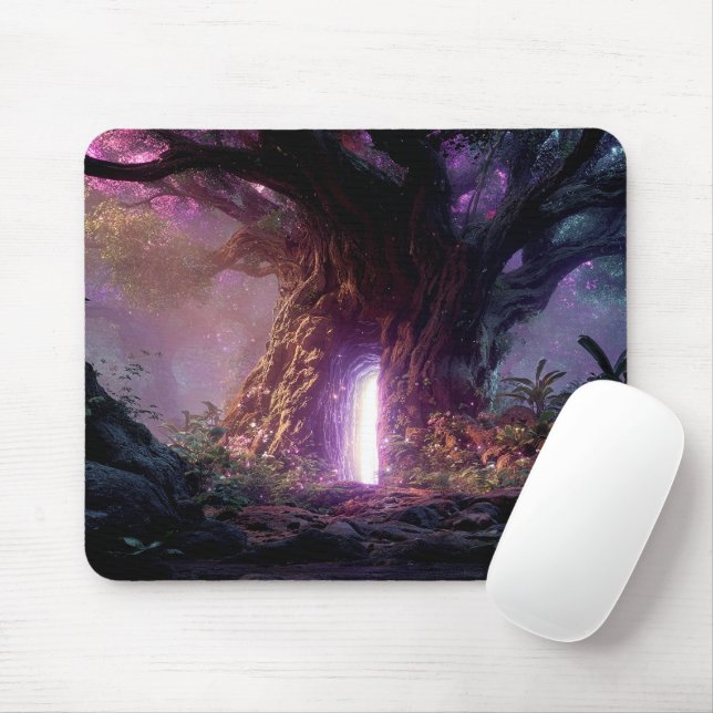 Surreal Enchanted Tree With Glowing Portal Mouse Mat (With Mouse)